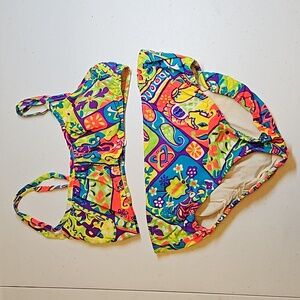 VINTAGE 1980s Bikini swimsuit 14/16 girls multi color old 2 piece suit